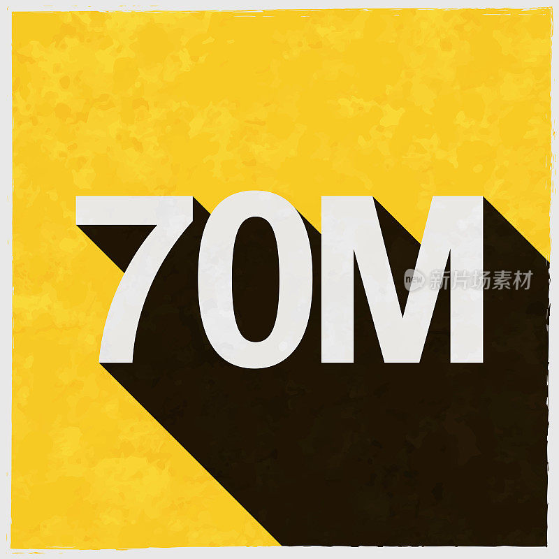 70M - 7000万。图标与长阴影的纹理黄色背景
